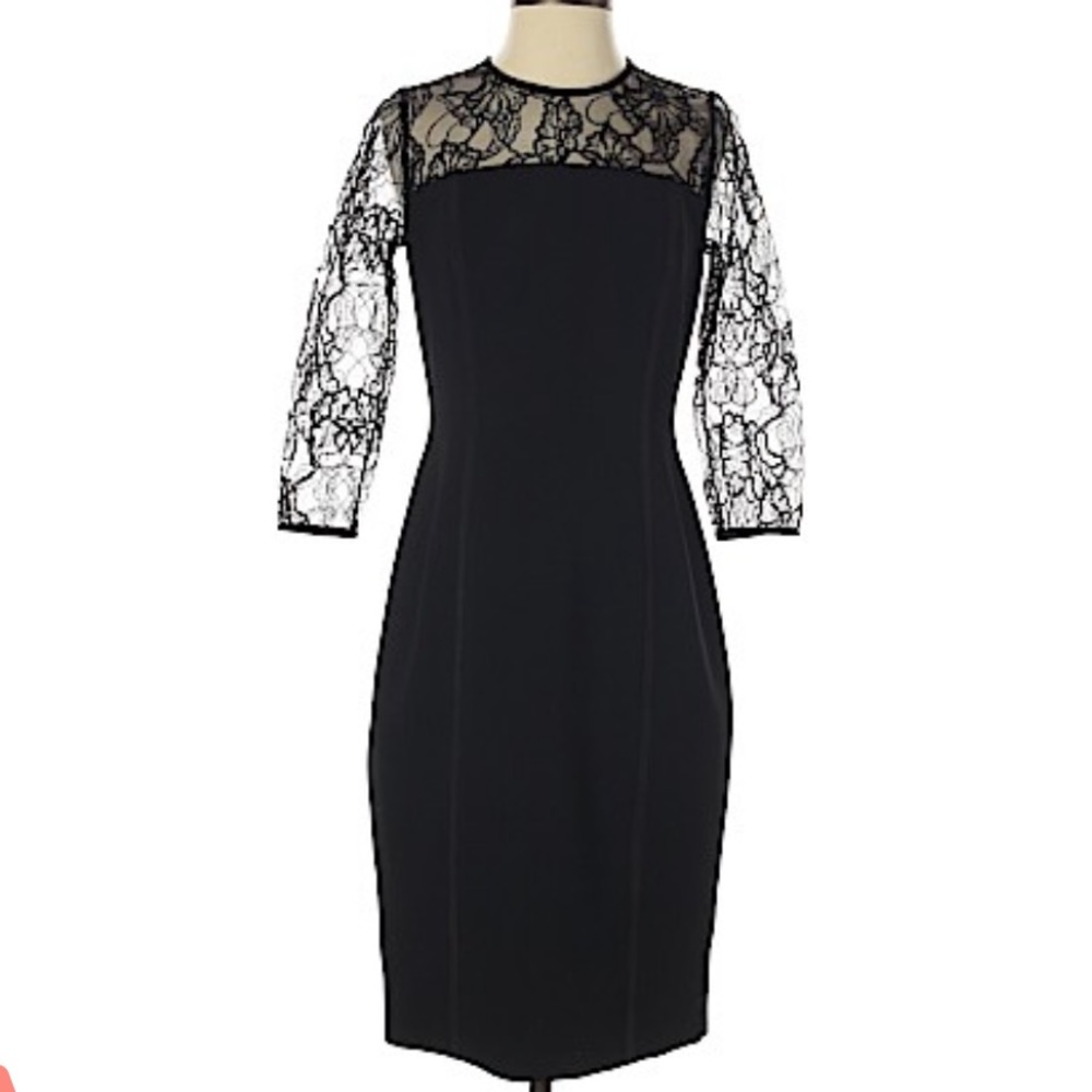 NWOT Carmen Marc Valvo Dress Lace Long Sleeve in Black Size 2 - Picture 1 of 10